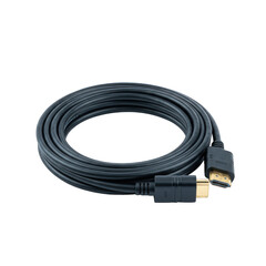 Black coiled cable with gold connectors on black background