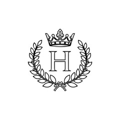 Elegant letter h logo with crown and laurel wreath monogram design