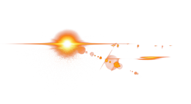 Warm orange and red lens flares on dark background, glowing orbs and refractions like sunset through glass, cinematic light streaks, artistic abstract lighting, high contrast dark aesthetic. clean PNG