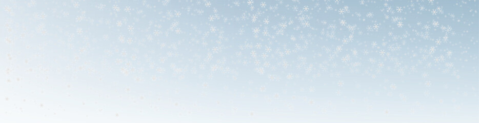 A realistic falling snow overlay on a blue gradient festive winter background with snowstorm and bokeh. A modern vector, white overlay with special light effect, for Christmas, New Year holiday design