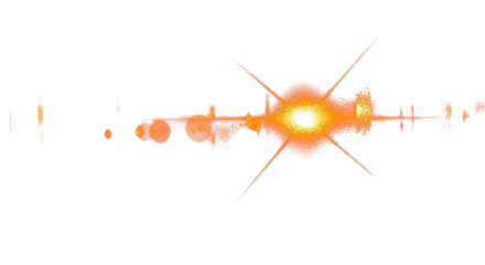 Warm orange and red lens flares on dark background, glowing orbs and refractions like sunset through glass, cinematic light streaks, artistic abstract lighting, high contrast dark aesthetic. clean PNG