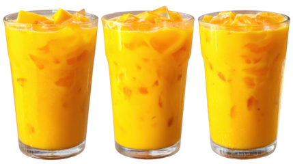 Three orange juice glasses on black background three glasses hold refreshing orange juice on black