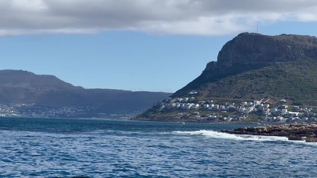 View of False Bay from Kalk Bay harbour near Cape Town.