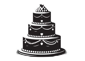 wedding cakes logo silhouette vector, anniversary cake silhouette vector illustration, birthday cake vector silhouette logo, romantic wedding cake logo silhouettes vector on white background