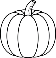 Simple hand drawn black outline illustration of a classic autumn pumpkin or gourd suitable for coloring books halloween and thanksgiving designs isolated on white