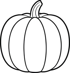 Pumpkin vegetable contour line art drawing for coloring book page design, seasonal fall harvest produce symbol outline isolated on white background.