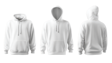 White hoodie with hood graphic front and back garment features distinctive hood design on both sides