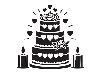 wedding cakes logo silhouette vector, anniversary cake silhouette vector illustration, birthday cake vector silhouette logo, romantic wedding cake logo silhouettes vector on white background