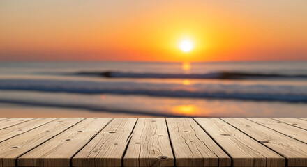 Empty table at the beach with copy space background