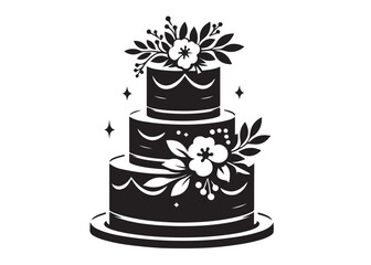 wedding cakes logo silhouette vector, anniversary cake silhouette vector illustration, birthday cake vector silhouette logo, romantic wedding cake logo silhouettes vector on white background