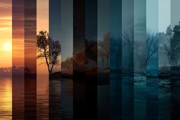 Captivating visual journey showcases nature's cycle through stunning day and night transformations, evoking wonder and serenity