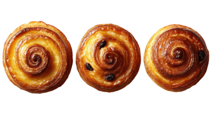 Three dough pastries arranged on plate baked dough pastries displayed for consumption