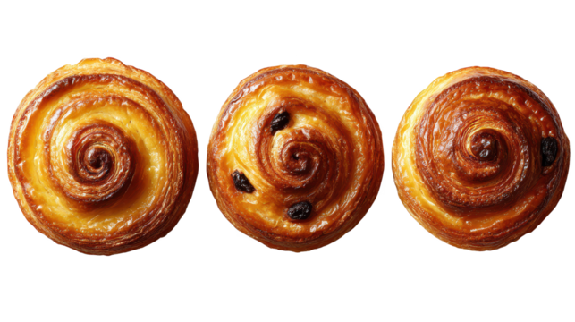 Three dough pastries arranged on plate baked dough pastries displayed for consumption