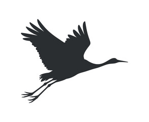 Flying Crane Vector Silhouette Bird Icon Animal Illustration