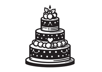 wedding cakes logo silhouette vector, anniversary cake silhouette vector illustration, birthday cake vector silhouette logo, romantic wedding cake logo silhouettes vector on white background