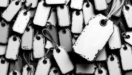 A collection of keys with tags attached to them, arranged in a way that covers a significant portion of the frame.