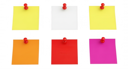 Colorful notes pinned on black isolated on a transparent background