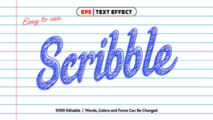 Scribble text effect with blue pen style handwriting on lined paper background for creative design projects