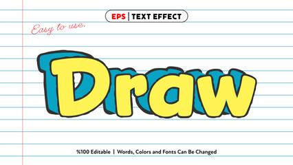Draw text effect editable colorful lettering with playful style on lined paper background vector illustration
