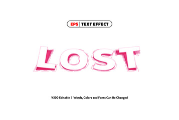 Lost word text effect editable pink and white colors 3D style vector illustration design for creative use