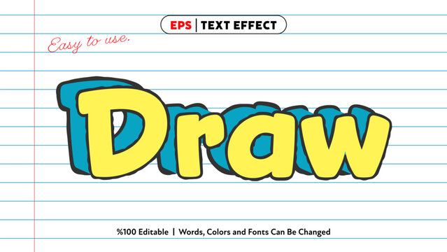 Draw text effect editable colorful lettering with playful style on lined paper background vector illustration