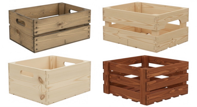Wooden crates stacked and separate isolated on a transparent background