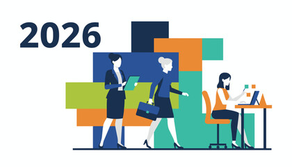 Professional women working toward 2026 goals Career success and future planning illustration