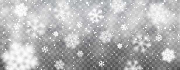 Winter Snowfall Background With Soft Glowing Snowflakes And Light Particles On Transparent Gradient, Perfect For Holiday Designs And Seasonal Decorations. Vector Illustration