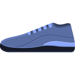 Simple blue athletic shoe on a white background with laces and a thick black sole perfect for sports and casual wear