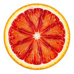 Vibrant Citrus Slice: A close-up shot captures the exquisite detail of a blood orange slice, revealing its juicy interior with a striking red hue. 