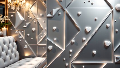 A modern living room with a distinctive wall art