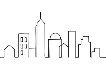 Fototapeta premium City line continuous one line background - minimalist urban landscape design. Vector stock