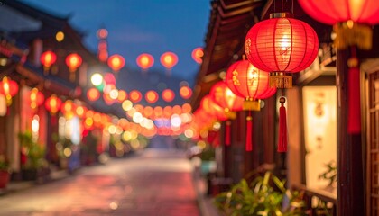 Obraz premium Red lanterns illuminating a festive street scene