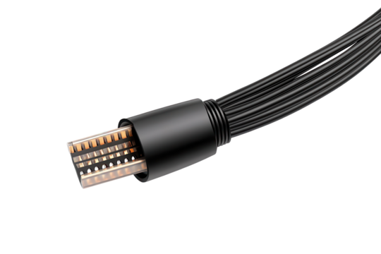 Electric cable isolated on a transparent background showing detailed connector and wire arrangement for visual clarity