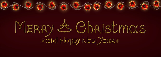 Merry Christmas handwritten lettering phrase and garlands isolated