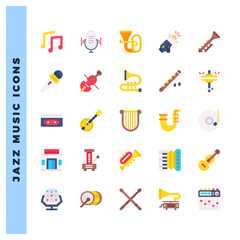 25 Jazz Music Flat icons pack. vector illustration.