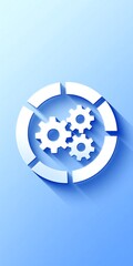 A stylized white gear icon with a glowing blue gradient background, symbolizing technology, settings or system configuration.