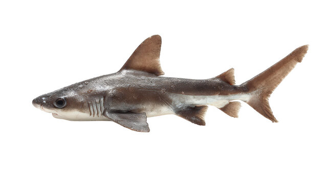 Shark displays prominent white dorsal fin ocean predator features large white fin