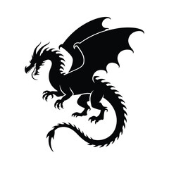 Silhouette of a fierce black dragon in flight