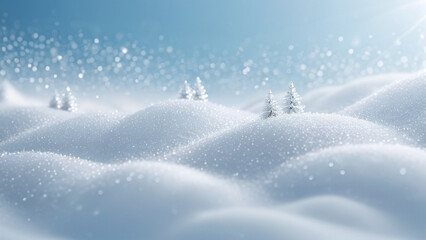 Minimalist sparkling snow drift landscape background: pure white and light blue texture for winter holiday events, Christmas card design, and product placement
