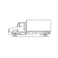 &ldquo;Simple contour drawing of a box truck, left side view. The image features clean, continuous black lines on white, with minimal detail &mdash; just the outline of the truck&rsquo;s cab, chassis, and cargo area. N