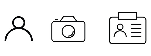 Essential photography icons in a modern style, representing the photographer, photography, and personal photo identity, perfect for portfolios