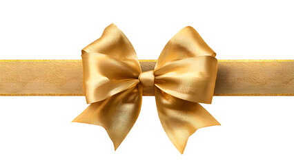 ia generated. Elegant golden ribbon bow isolated on white background, perfect for gifts, celebrations, or festive decoration. Golden Ribbon Bow Isolated on White Background