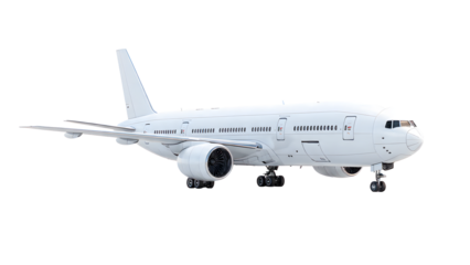 ia generated. Modern passenger jet airplane isolated on white background, ideal for aviation, travel, and transportation themes. Large White Commercial Airplane Isolated on White Background