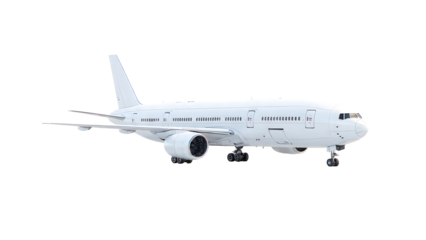 ia generated. Modern passenger jet airplane isolated on white background, ideal for aviation, travel, and transportation themes. Large White Commercial Airplane Isolated on White Background