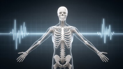 Futuristic 3d medical study of human anatomy with glowing joints in high fidelity science environment