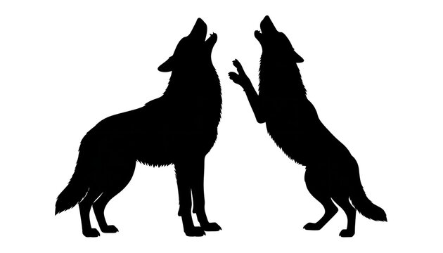 Two black silhouette wolves howling