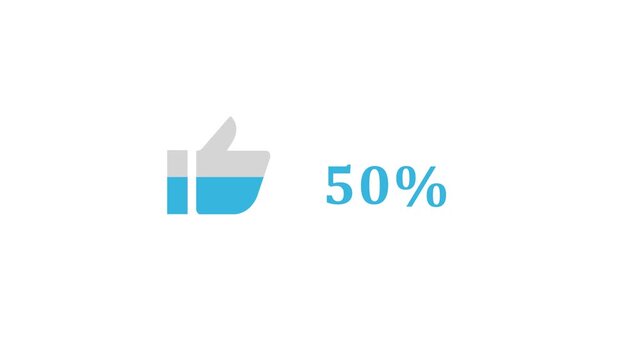 Thumbs Up Icon With 50% Percent Progress Bar On White Background like approval