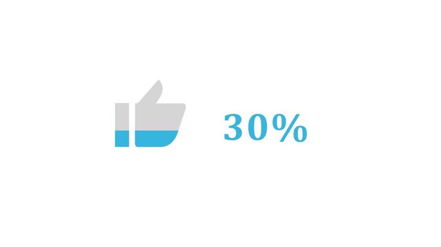 Thumbs Up Icon With 30% Percent Progress Bar On White Background like approval