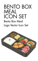 Bento box meal Logo vector Icon set